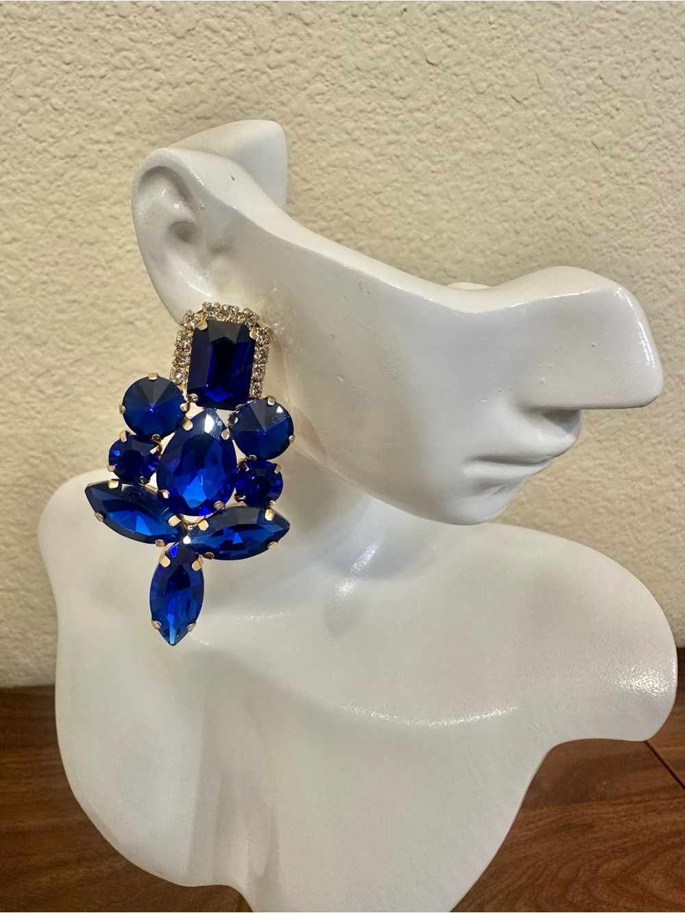 Bold Royal Blue Crystal Statement Earrings